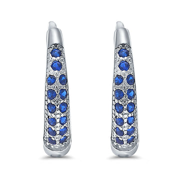 Eternity Huggie Hoop Earrings Channel Round Simulated Blue Sapphire CZ 925 Sterling Silver (14mm)